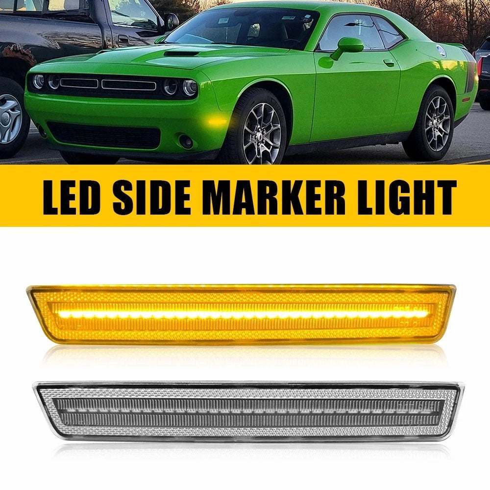 2X Amber LED Front Side Marker Lights Clear Lens for Dodge Challenger (2015–2023)