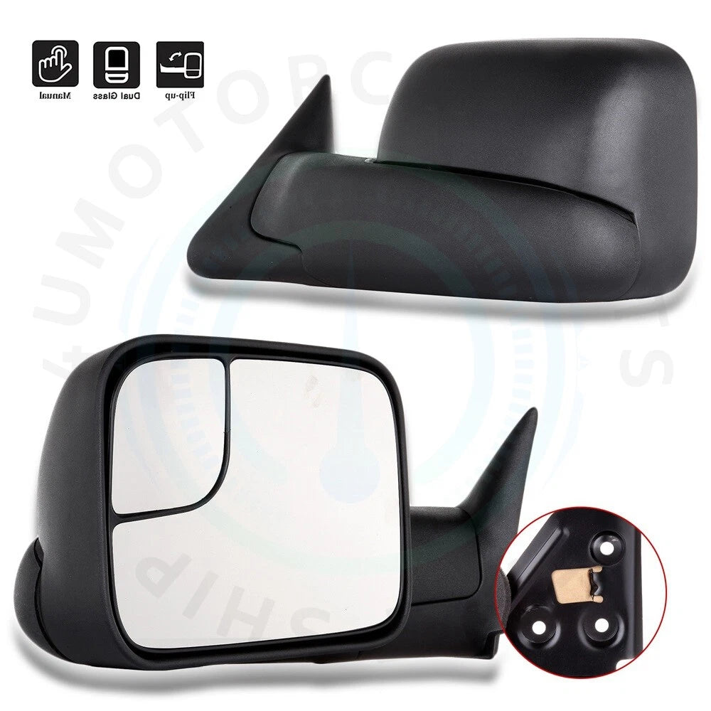 2X Flip Up Manual Tow Mirrors for Dodge Ram 1500 2500 3500 (1994–2001)