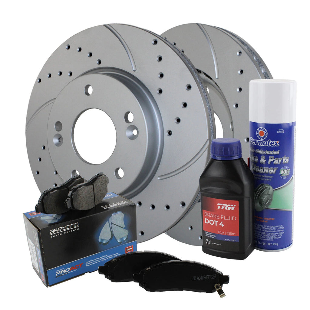 Front Brake Kit 280mm Drilled Rotors & Akebono Pads for Hyundai Kia (FWD)