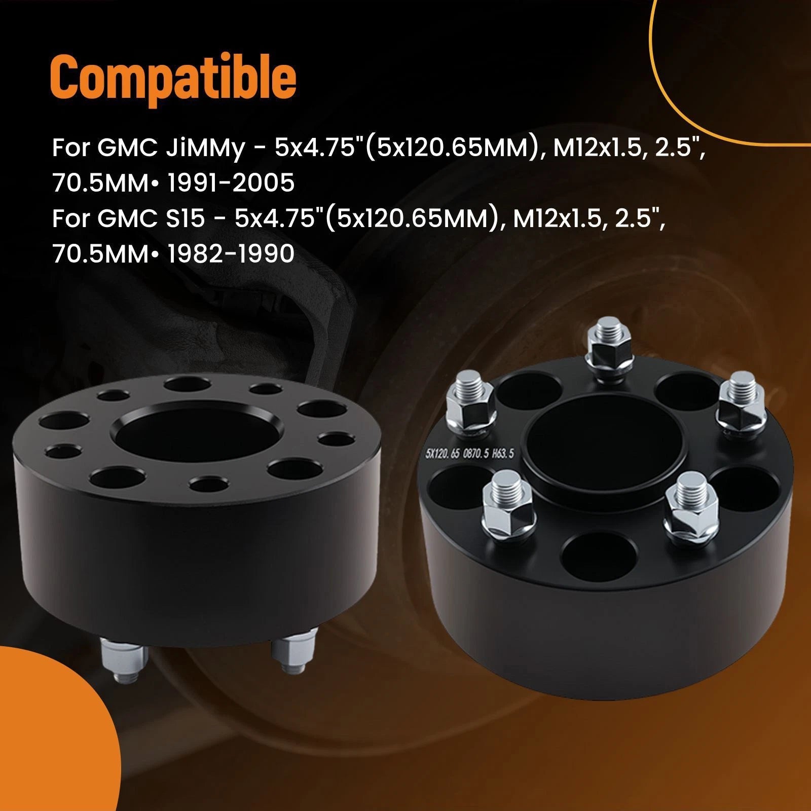 2X Wheel Spacers 2.5" 5x4.75 for Chevrolet Blazer S10 (1983–2005) M12x1.5 70.5mm