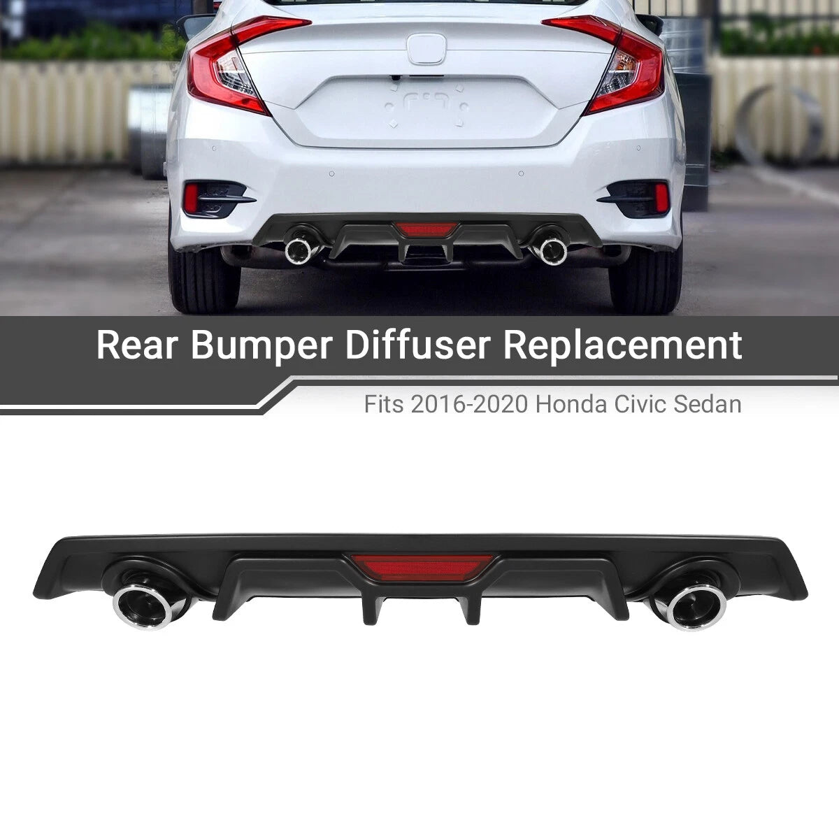Matte Black Rear Bumper Diffuser Lip for Honda Civic (2016–2020)