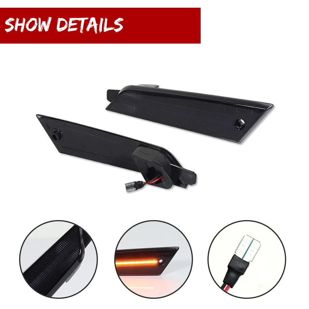2X Smoke Amber LED Front Side Marker Lights for Ford Mustang (1979–1986)