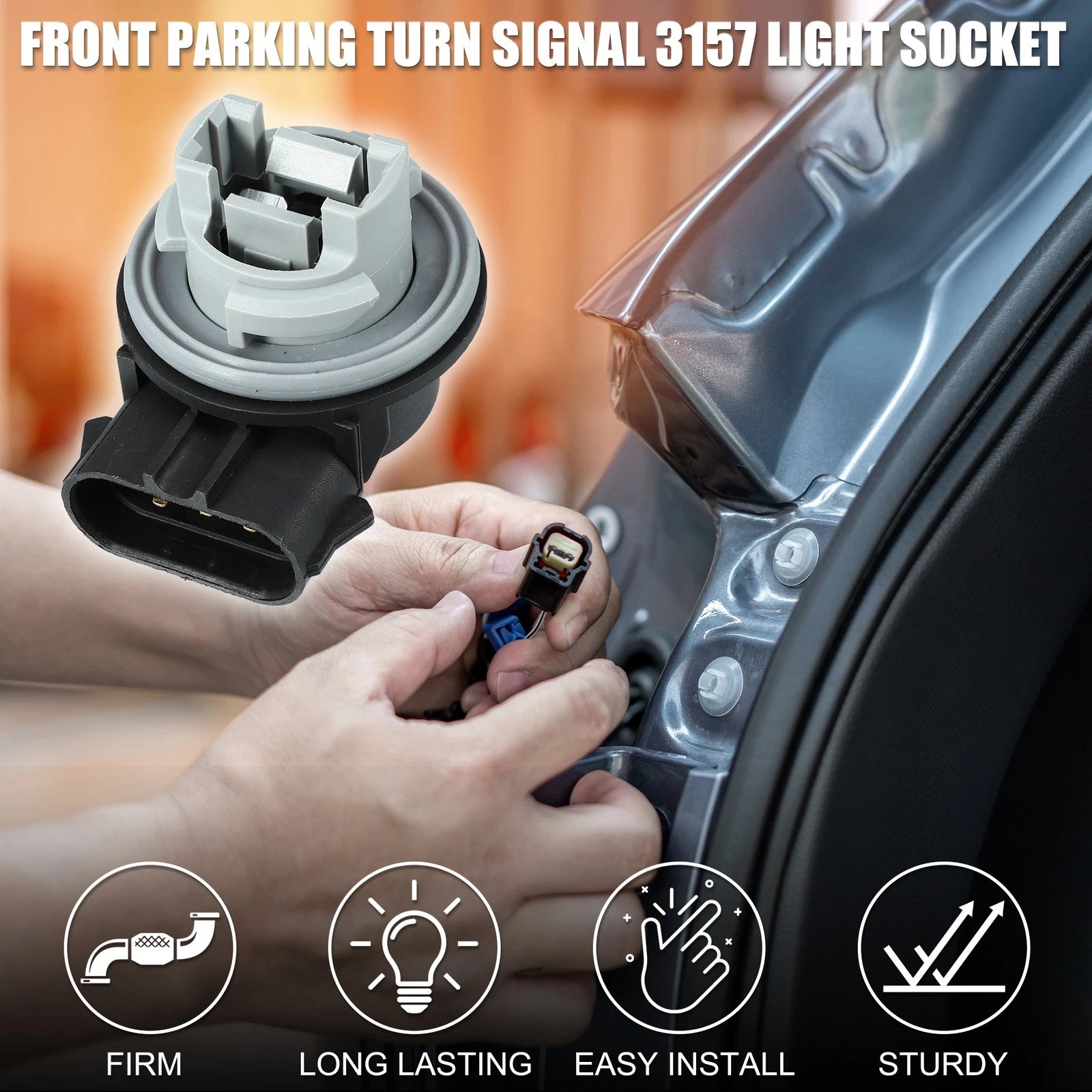 2Pcs 3157 Front Parking Turn Signal Light Socket for Ford (No.F17B13411AB)
