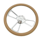 Billet Steering Wheel with Tan Wrap and Chevy Bowtie Horn for 14 Inch