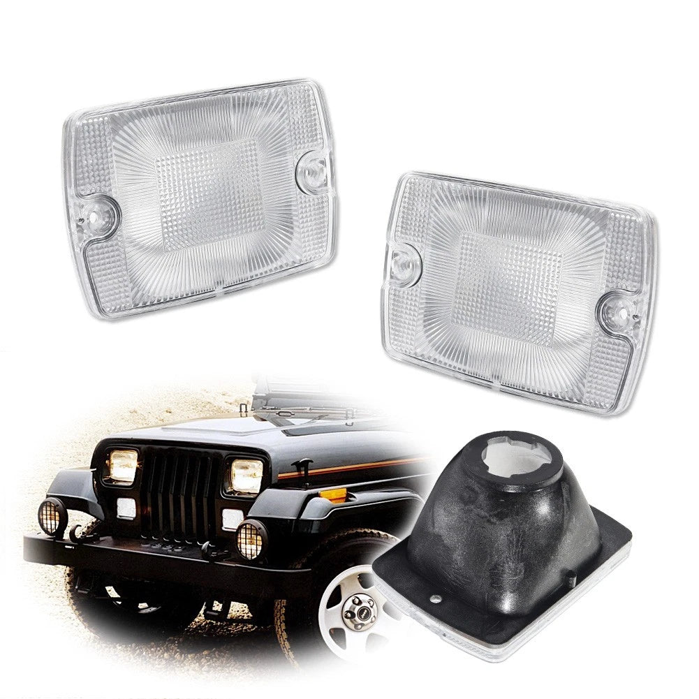 Clear Front Bumper Turn Signal Parking Light Housings for Jeep Wrangler (1987–1995)