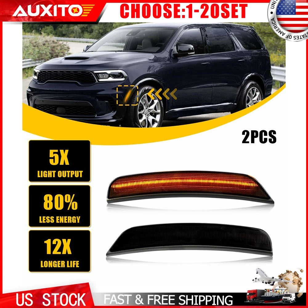 2X Smoked Amber LED Front Side Marker Lights for Dodge Durango (2021–2025)