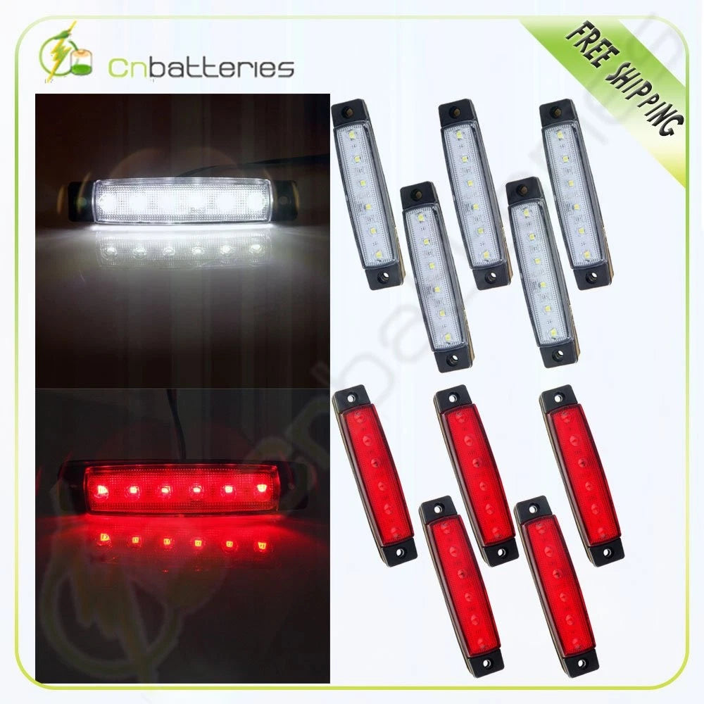 5 Red + 5 White Clearance Light Side Marker for Truck Trailer Bus Van