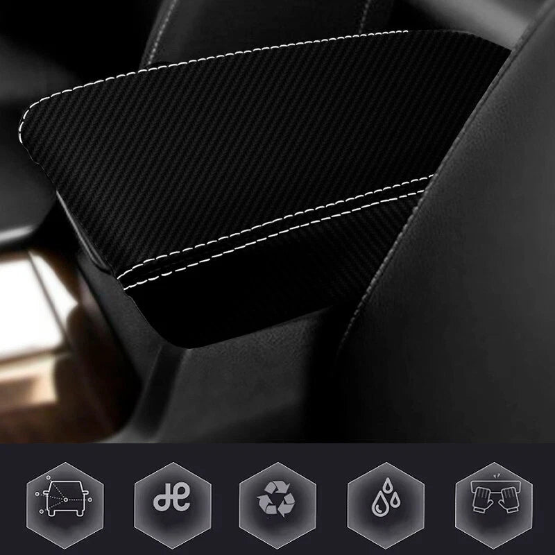 Console Lid Armrest Cover for Acura TSX (2009–2014) Carbon Fiber White Stitch