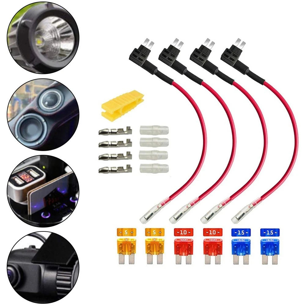 4Pcs Add-A-Circuit Fuse Holder & Wire Harness for Universal Use