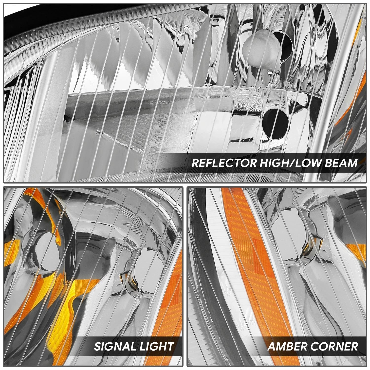Chrome Housing Amber Lens Headlight Assembly for Freightliner M2 106 112 (2003–2018)