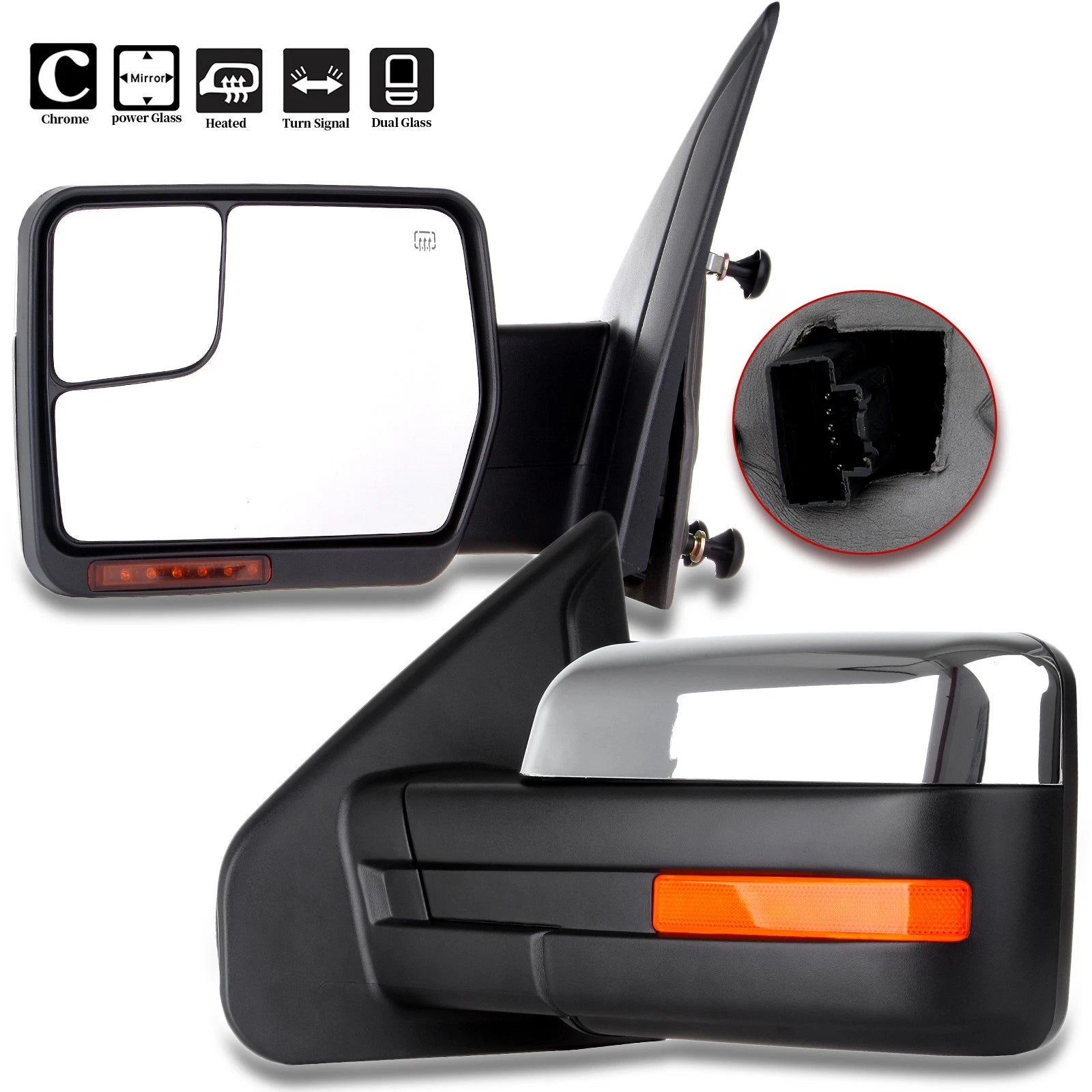 Set of 2 Power Heated Puddle Light Signal Chrome Tow Mirrors for Ford F150 (2004–2014)