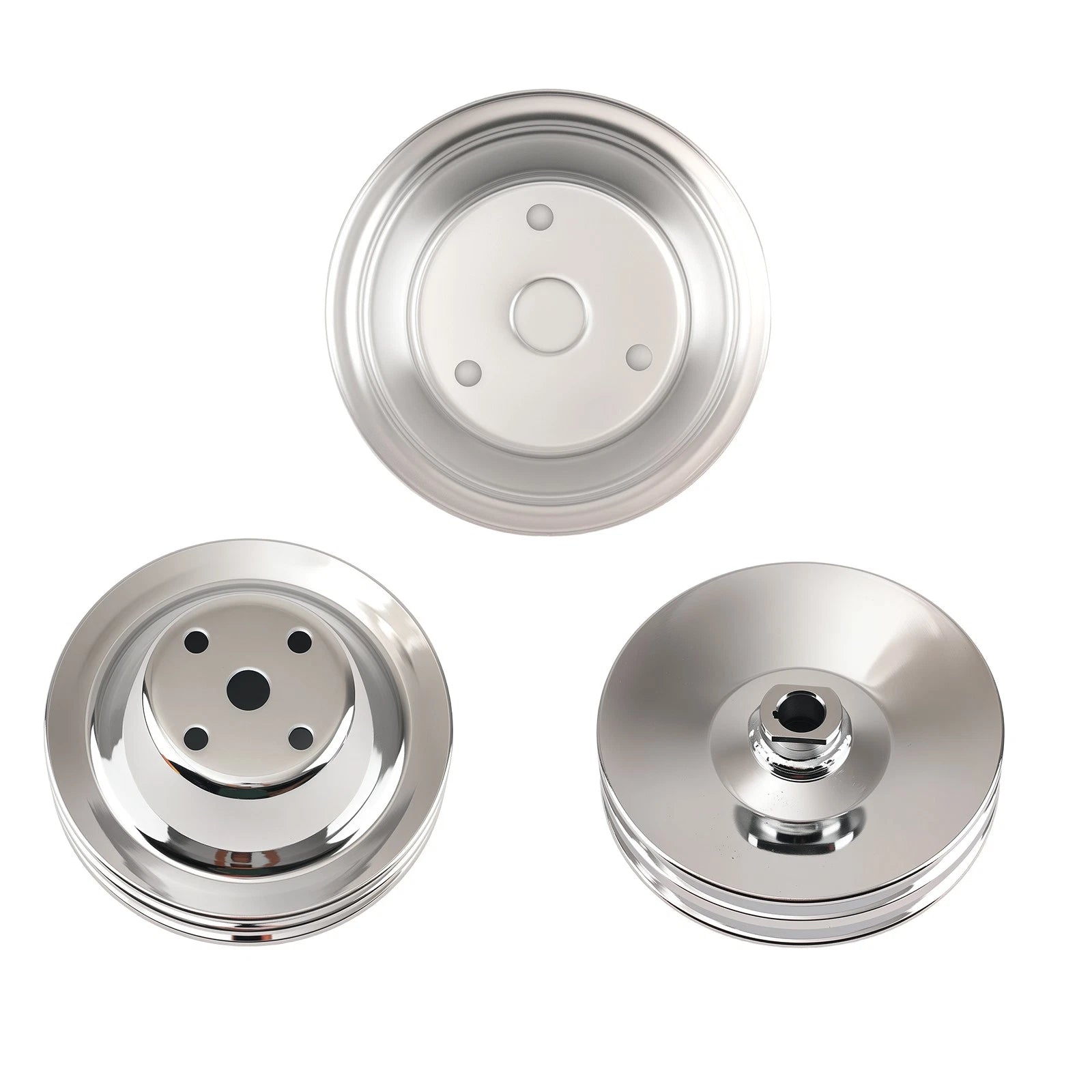Chrome 2 Groove Long Water Pump & Crank Kit for Small Block Chevy (283-350)