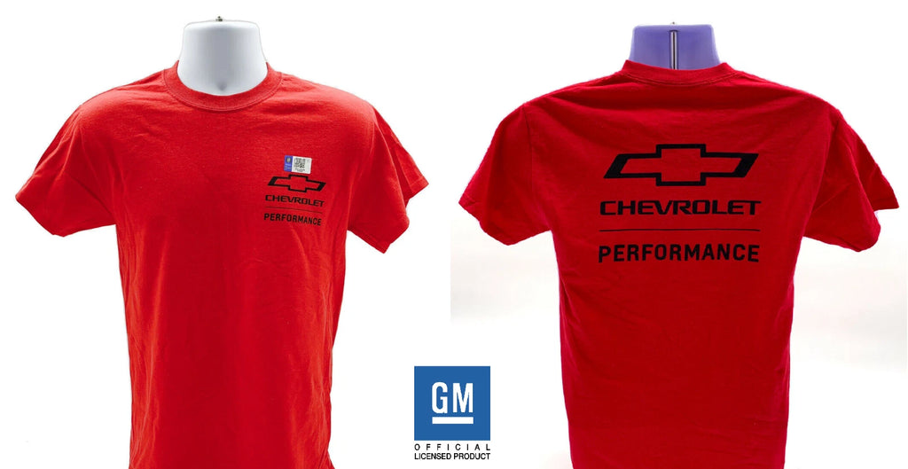Red Chevrolet Performance T-Shirt with Logo and Bowtie Emblem (All Years)