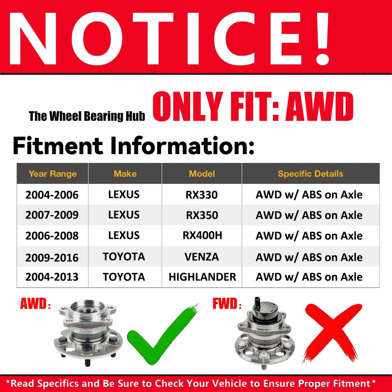 2X Rear Wheel Bearings Hubs Assembly 512284 for Lexus RX400h (2006–2008)