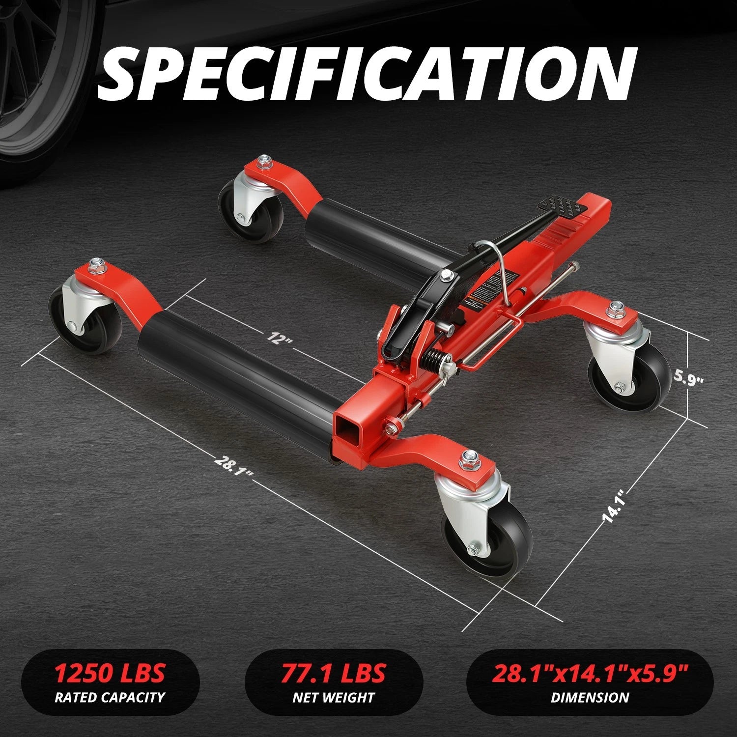 Set of 2 Hydraulic Wheel Repair Dolly Jacks 10.2"-23" 1250lbs Capacity