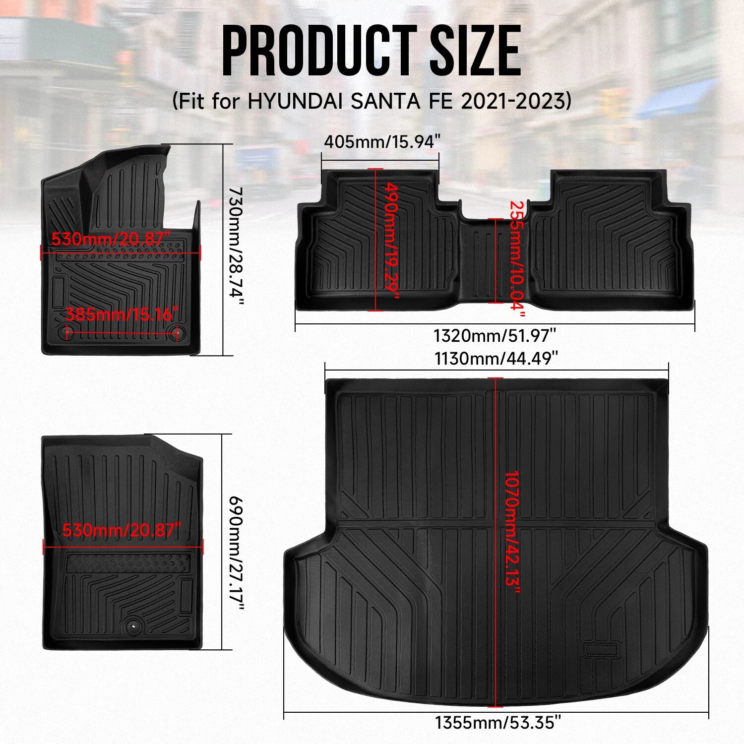 Set of 2 3D Floor Mats + Cargo Liner for Hyundai Santa Fe (2021–2023)