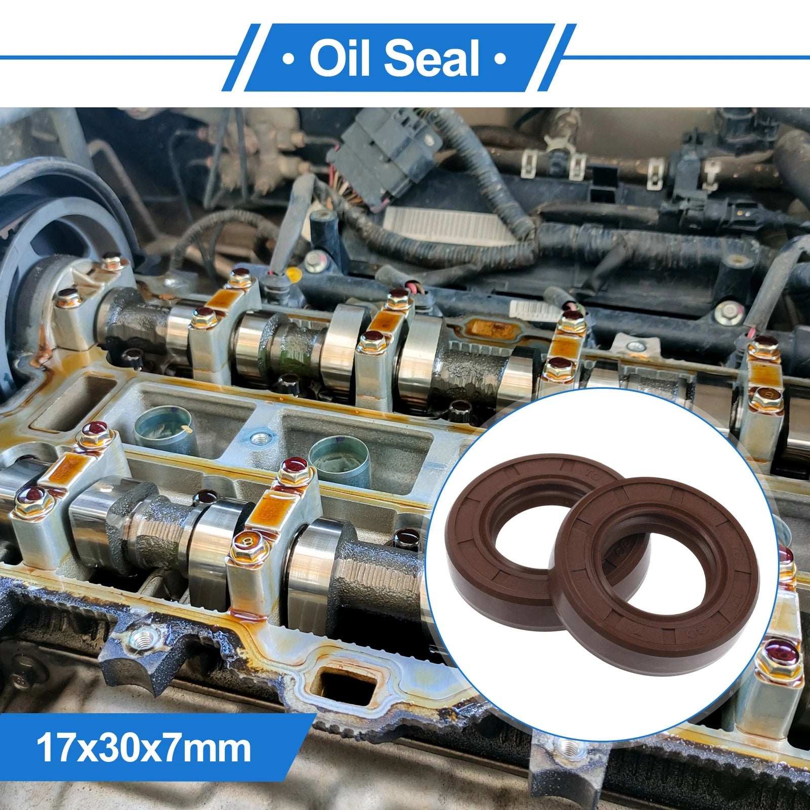 2X Oil Seal Rotary Shaft Seal FKM Rubber 17x30x7mm for Various Models