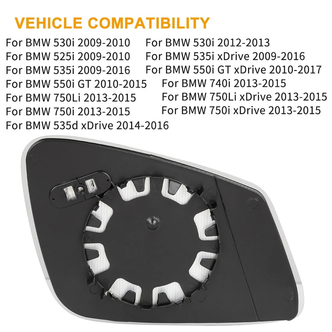 Heated Left Rearview Mirror Glass with Backing Plate for BMW 750i (2013–2015)