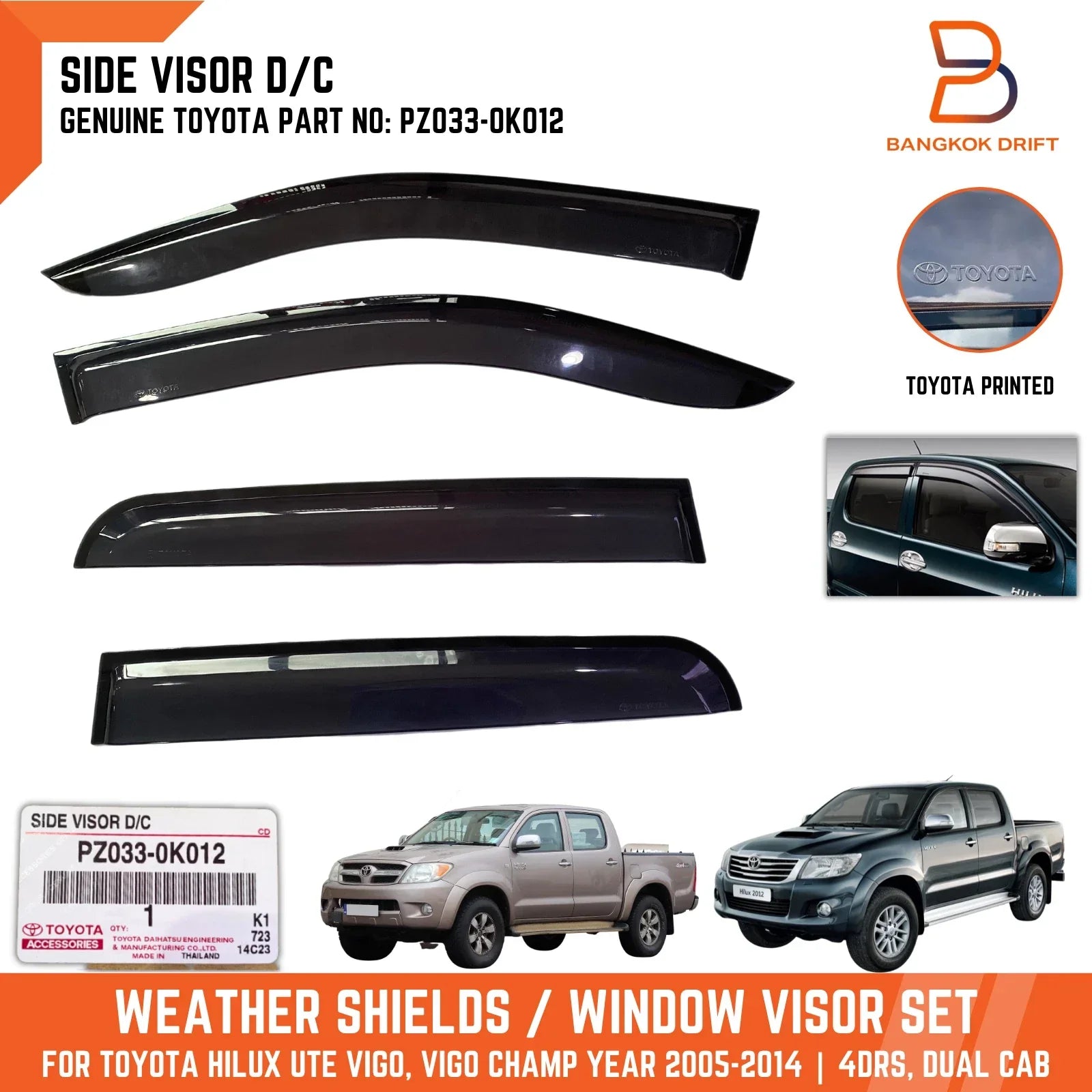 Rain Shield Wind Deflector for Toyota Hilux Ute 2005-2014 Dual Cab
