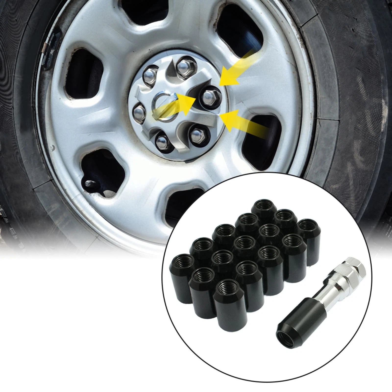 16 Pcs Black Hex Security Lock Wheel Lug Nuts for Honda 