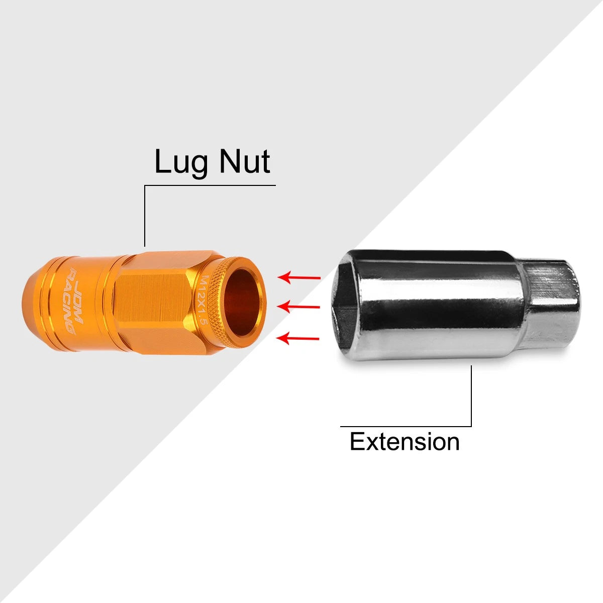 Set of 20 M12X1.5 Orange JDM Open End Cone Wheel Lug Nuts + Spline Lock Key