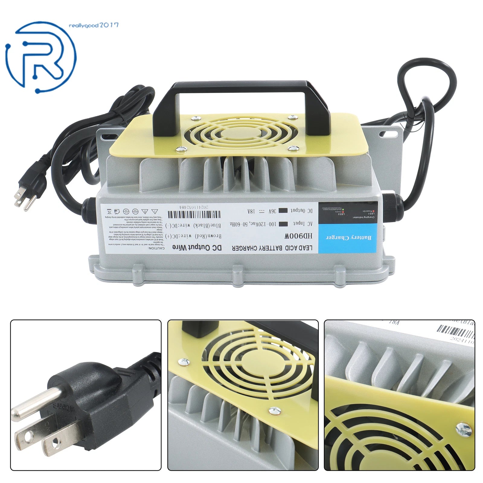 36V 18A Waterproof Charger for E-Z-GO Marathon Golf Carts (SB-50 Plug)