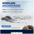 Windlass Anchor Rode 9/16"x250' Rope & 5/16"x25' G4 Chain for Marine Use