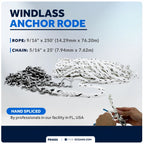 Windlass Anchor Rode 9/16"x250' Rope & 5/16"x25' G4 Chain for Marine Use