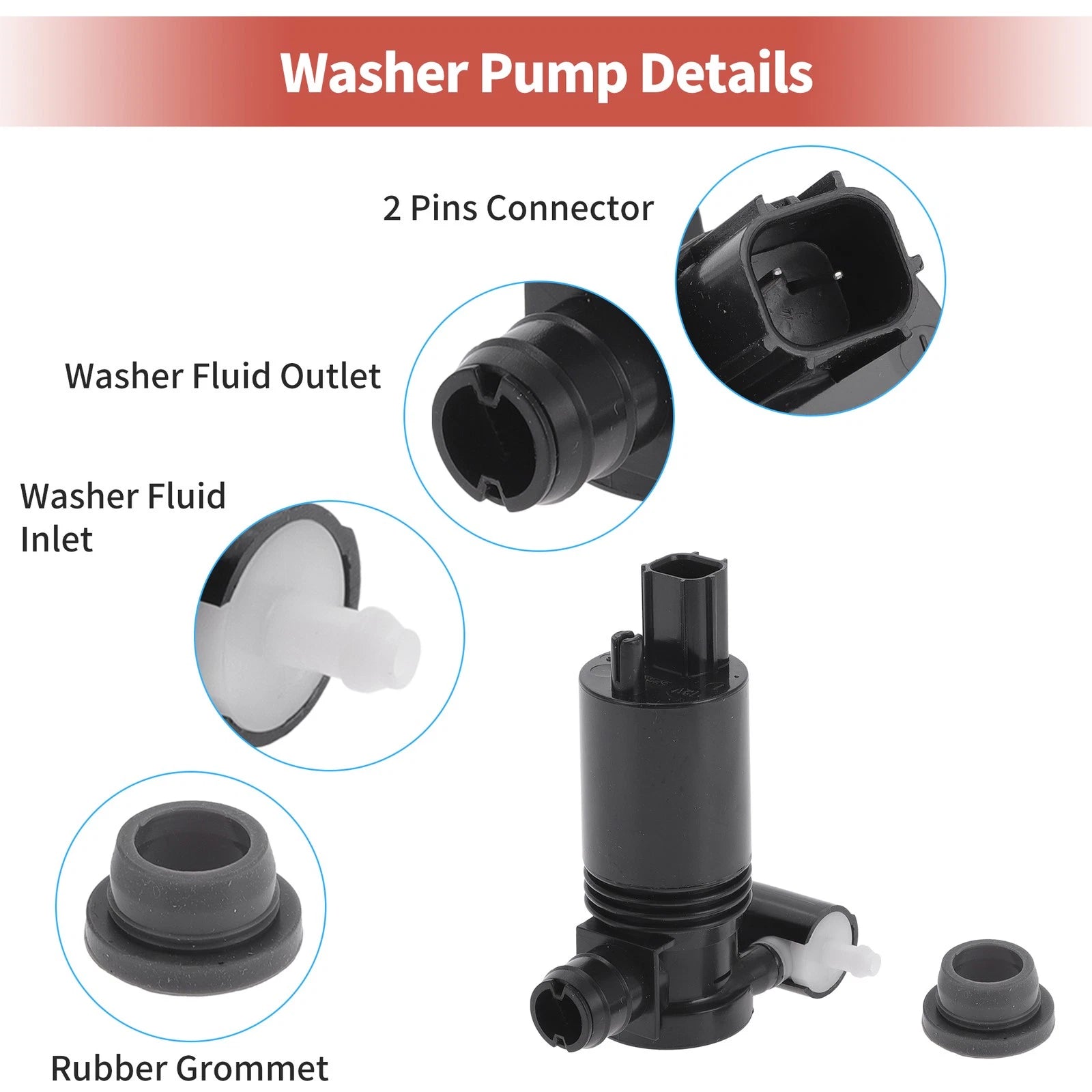 Windshield Washer Pump w/Grommet for Ford Edge (No. 5018129AA)