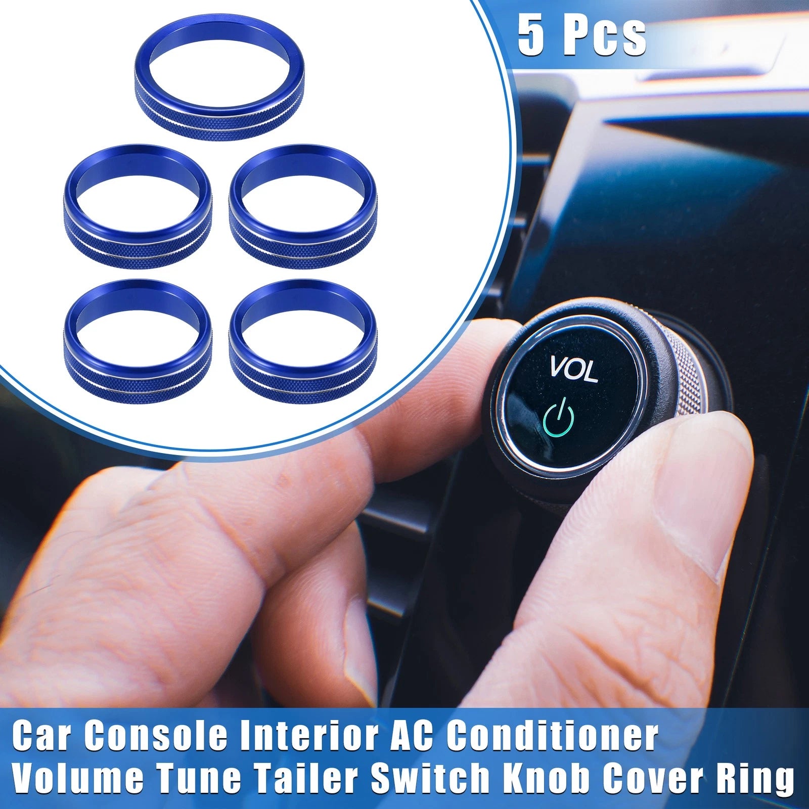 Set of 5 AC Volume Tune Tailer Switch Knob Cover Ring for Ford F150 (2016–2019) Blue
