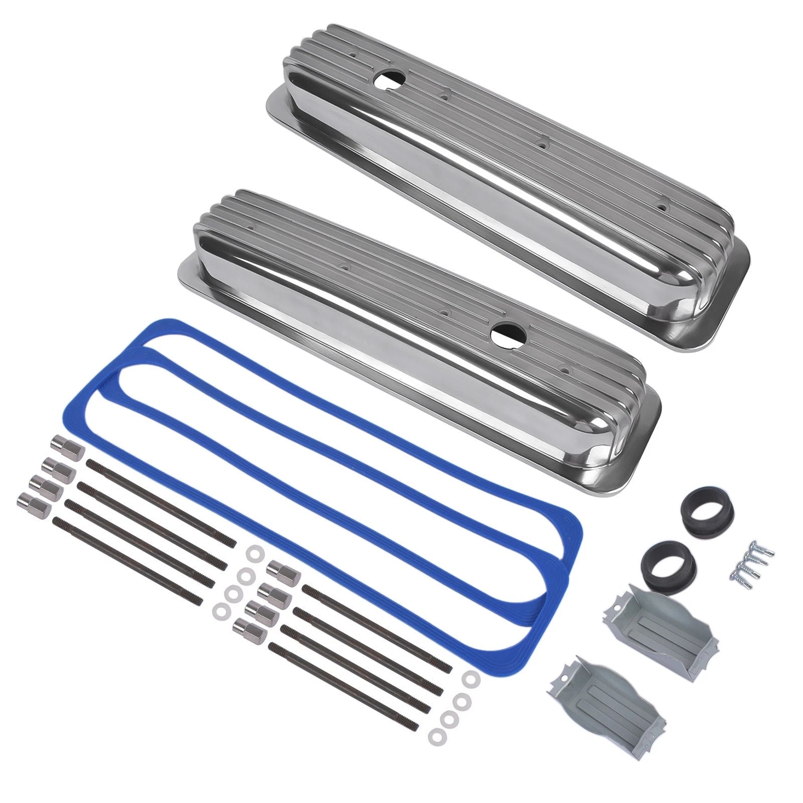 Polished Short Finned Valve Covers with Gasket for Chevy Small Block (1987–1999)