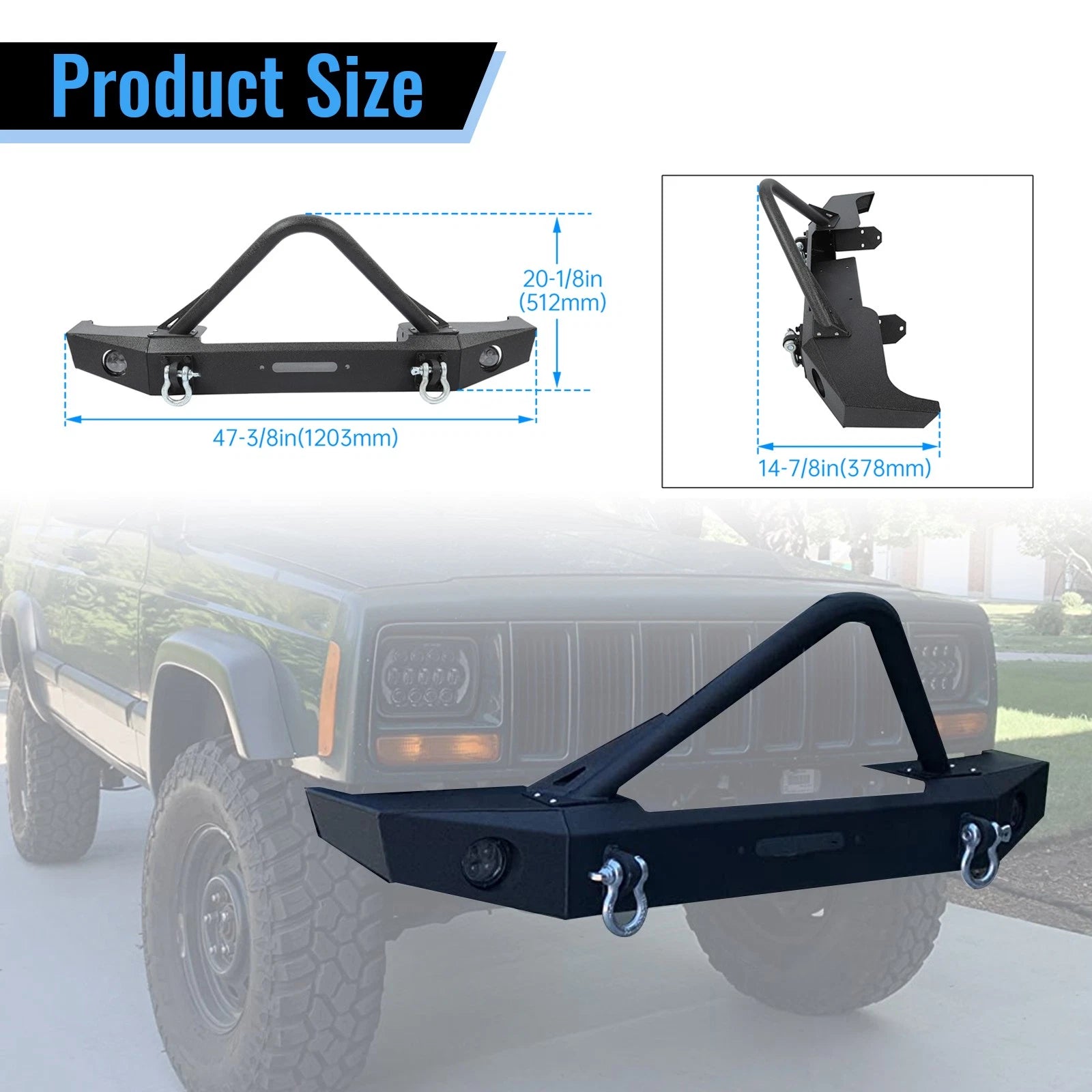 Front Stinger Bumper Assembly with Lights for Jeep Cherokee XJ (1984–2001)