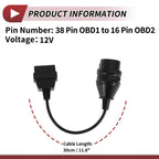 OBD1 to OBD2 12V Car Diagnostic Connector Adapter Cable (38 Pin to 16 Pin)
