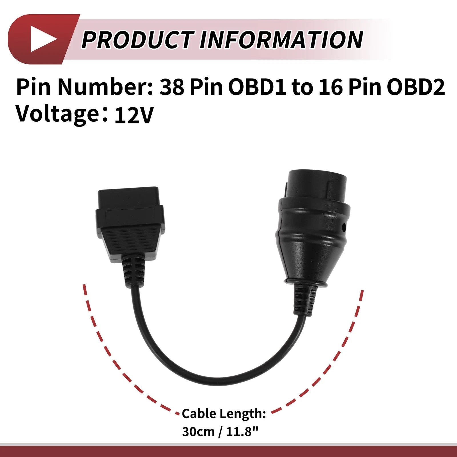 OBD1 to OBD2 12V Car Diagnostic Connector Adapter Cable (38 Pin to 16 Pin)
