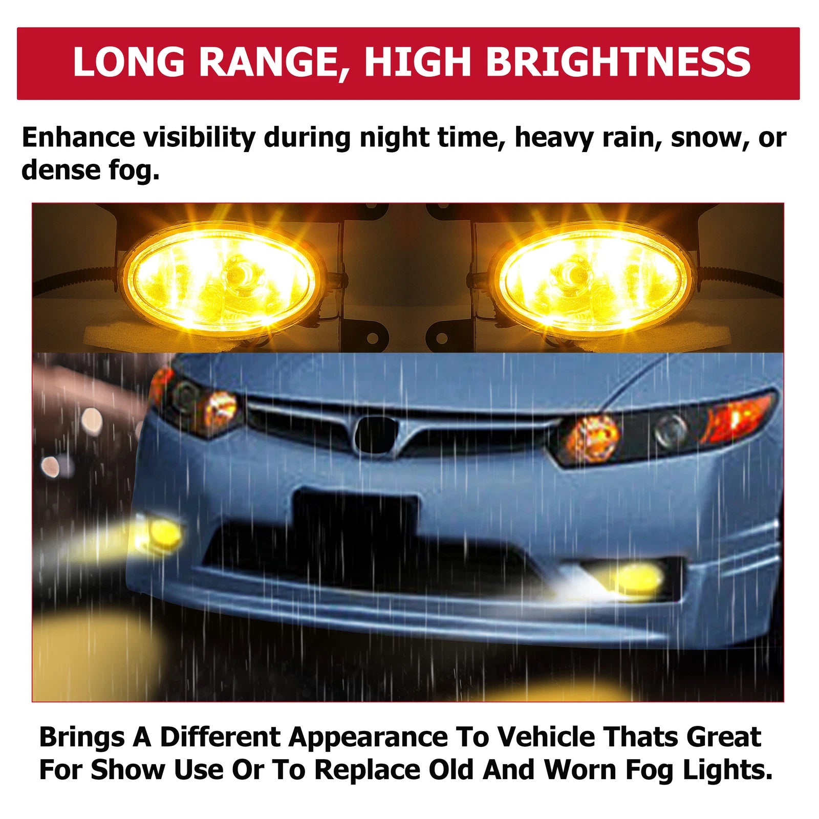 Fog Lights for Honda Civic Coupe 2006–2008 (Yellow, Sealed, Wiring Included)