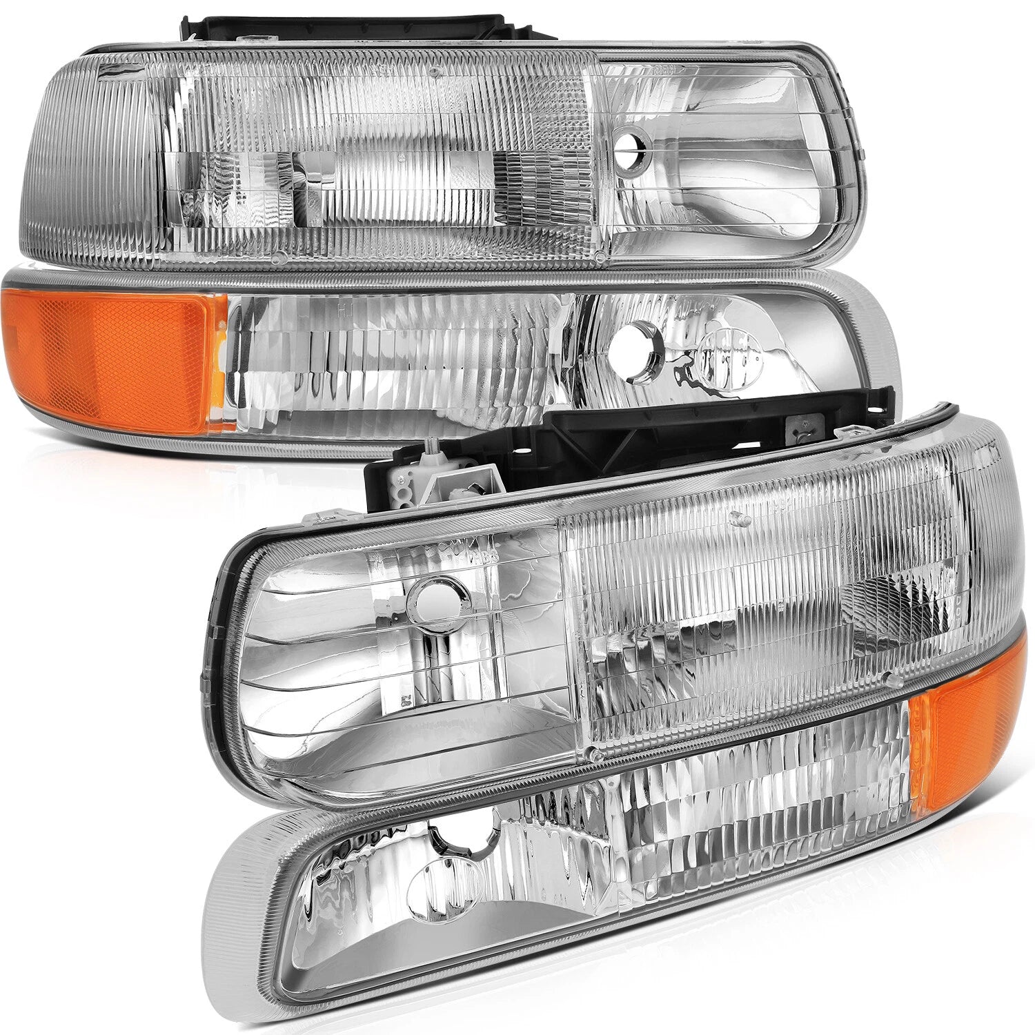 Headlight Assembly Pair for Chevrolet Silverado (1999–2002) Clear Chrome