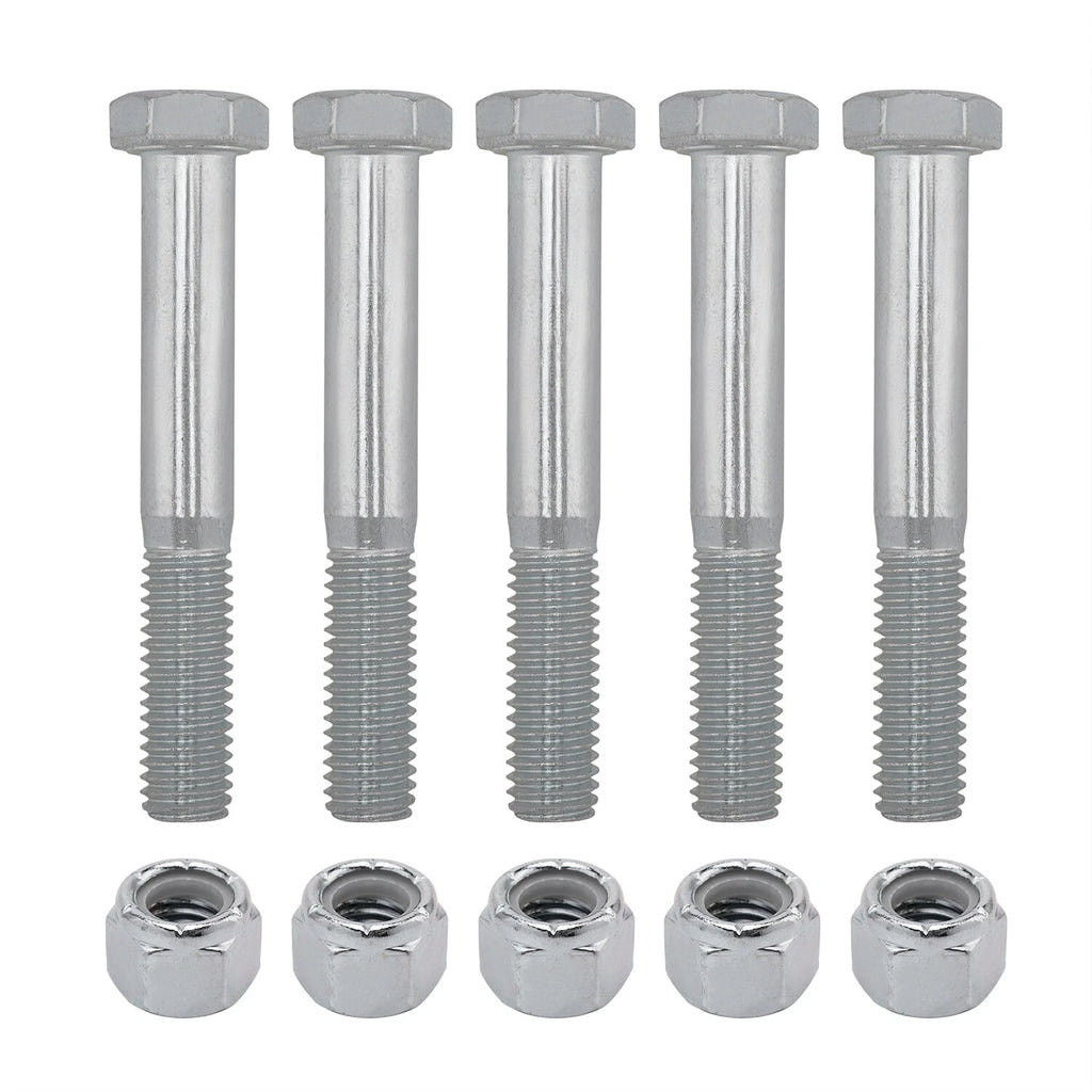 Set of 5 Grade 2 Shear Bolts 1/2" x 3-1/2" with Nylock Nuts for Rotary Cutters