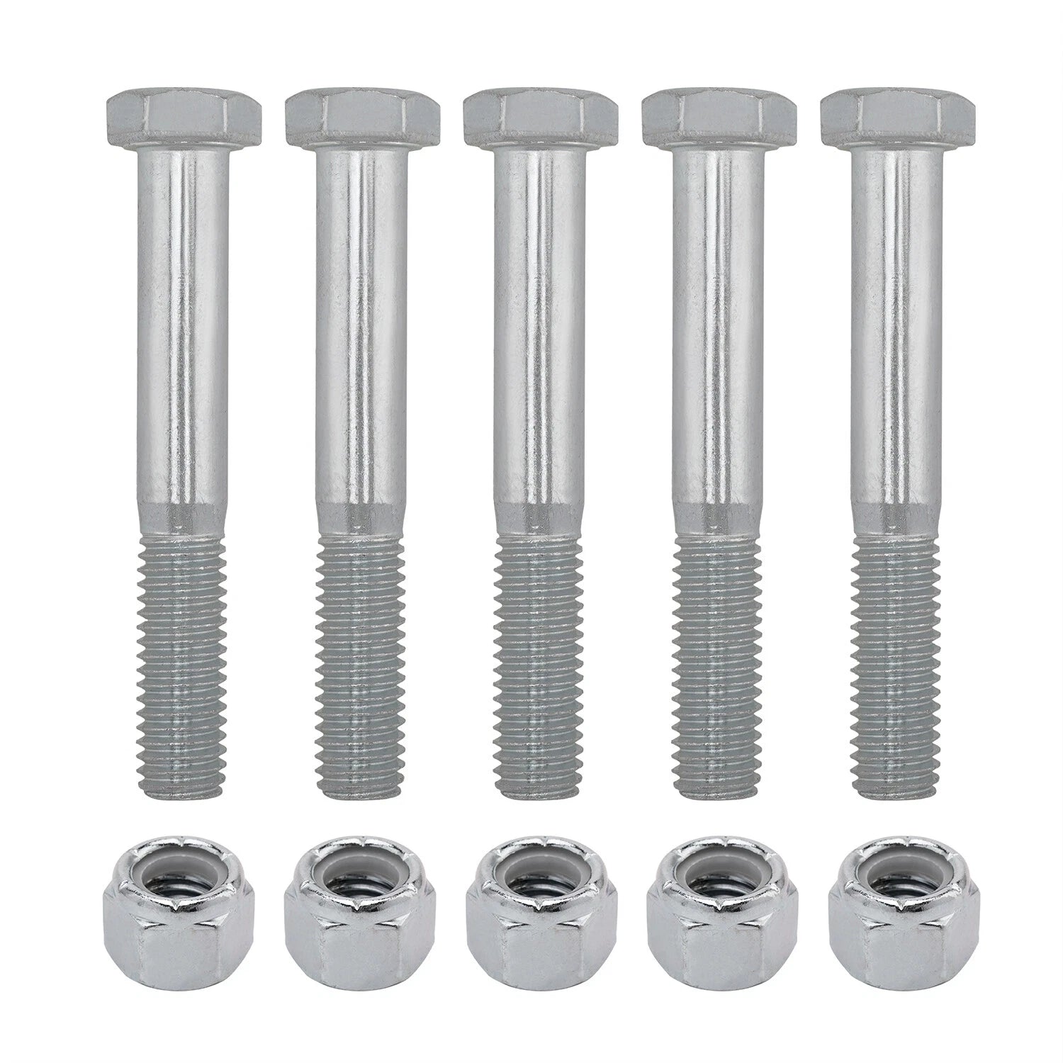 Set of 5 Grade 2 Shear Bolts 1/2" x 3-1/2" with Nylock Nuts for Rotary Cutters