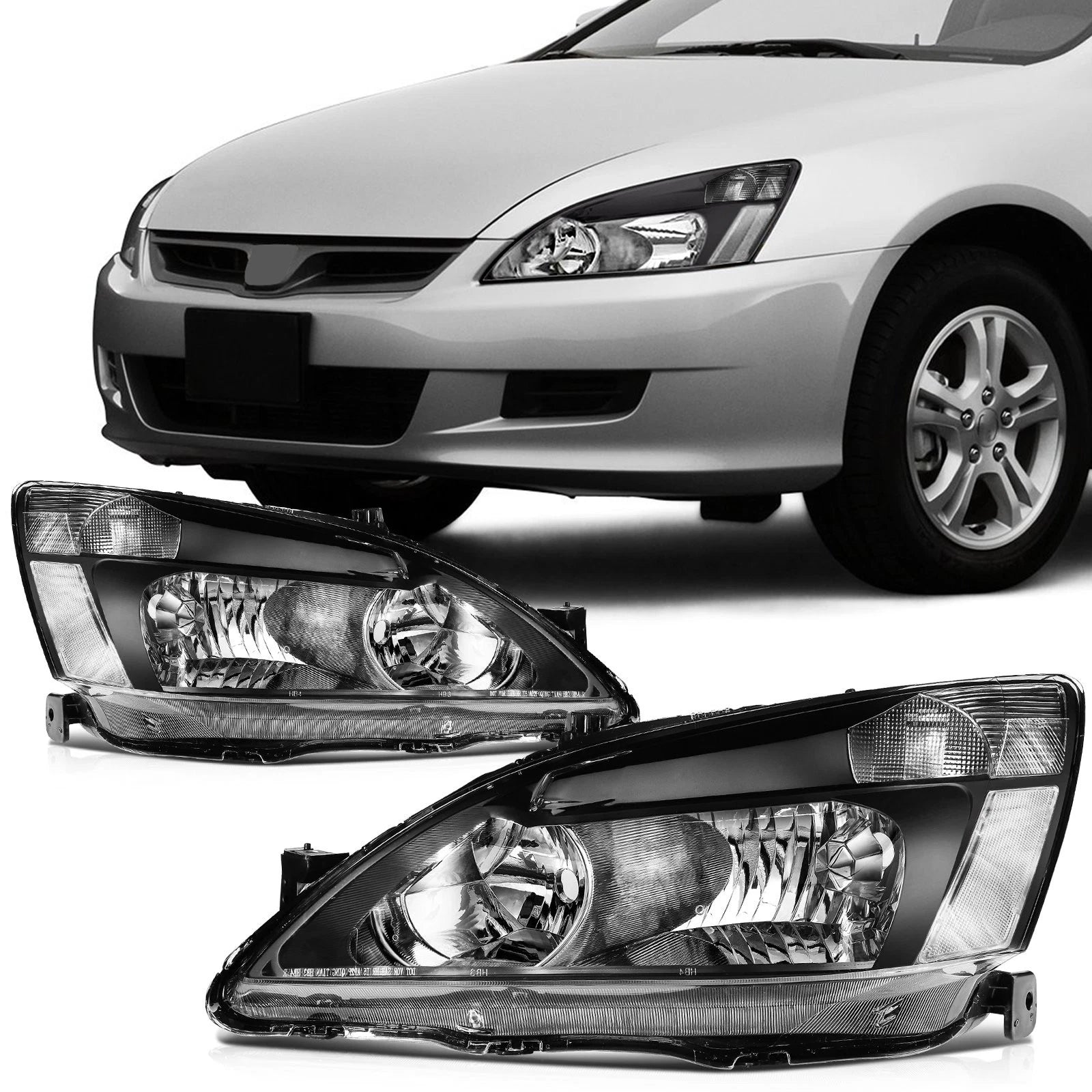 2X Halogen Headlights Assembly for Honda Accord (2003–2007) Chrome