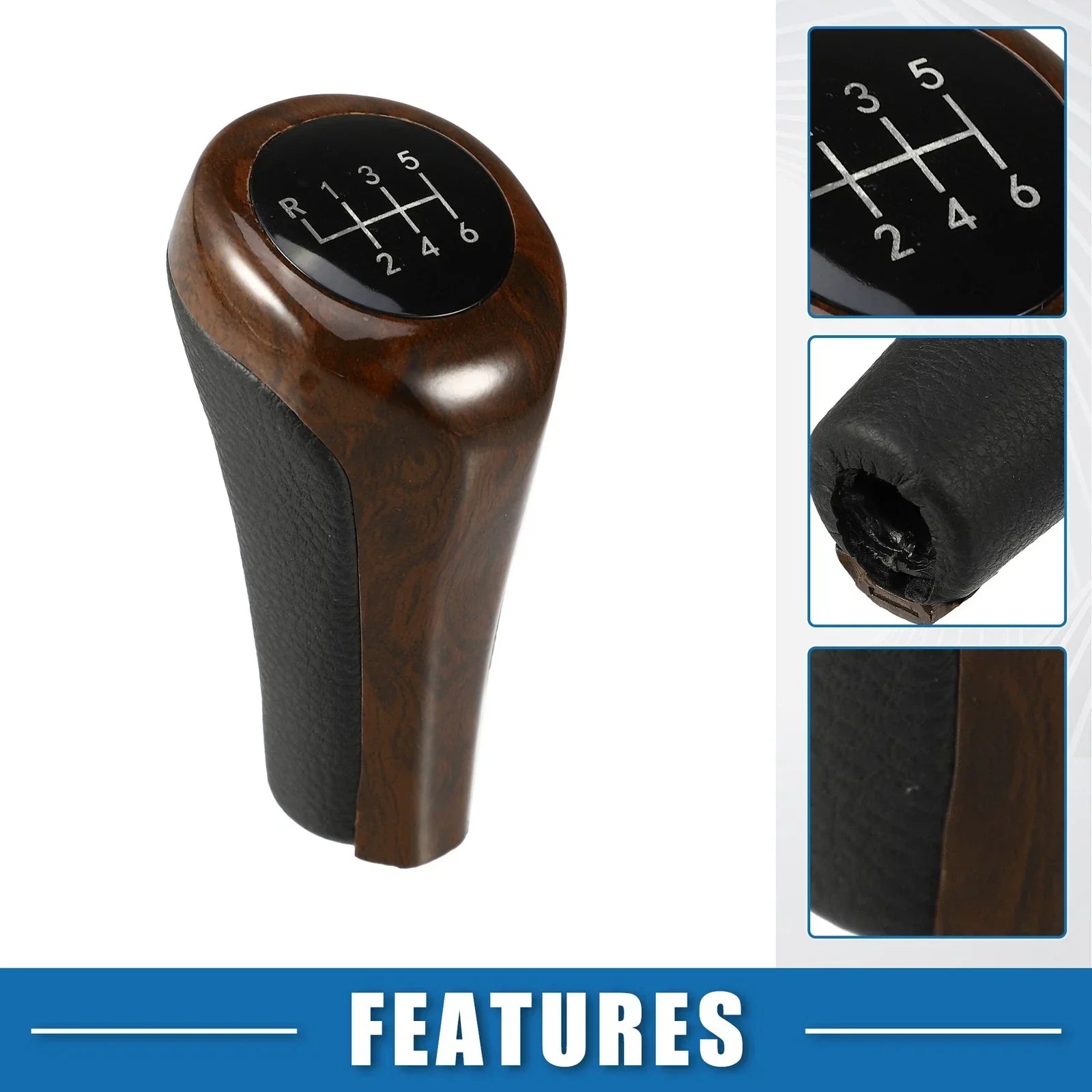 Automatic Transmission Gear Shift Knob 6 Speed for BMW Black Red Wood Pattern