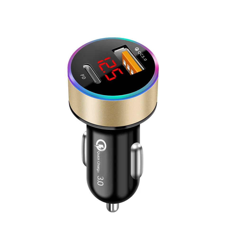 2X QC3.0 USB Type C Car Charger for 12V-24V Vehicles