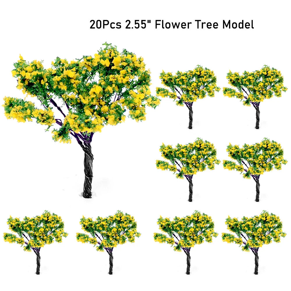 20Pcs 2.55" Yellow Flower Trees for Train Railroad Diorama Layout
