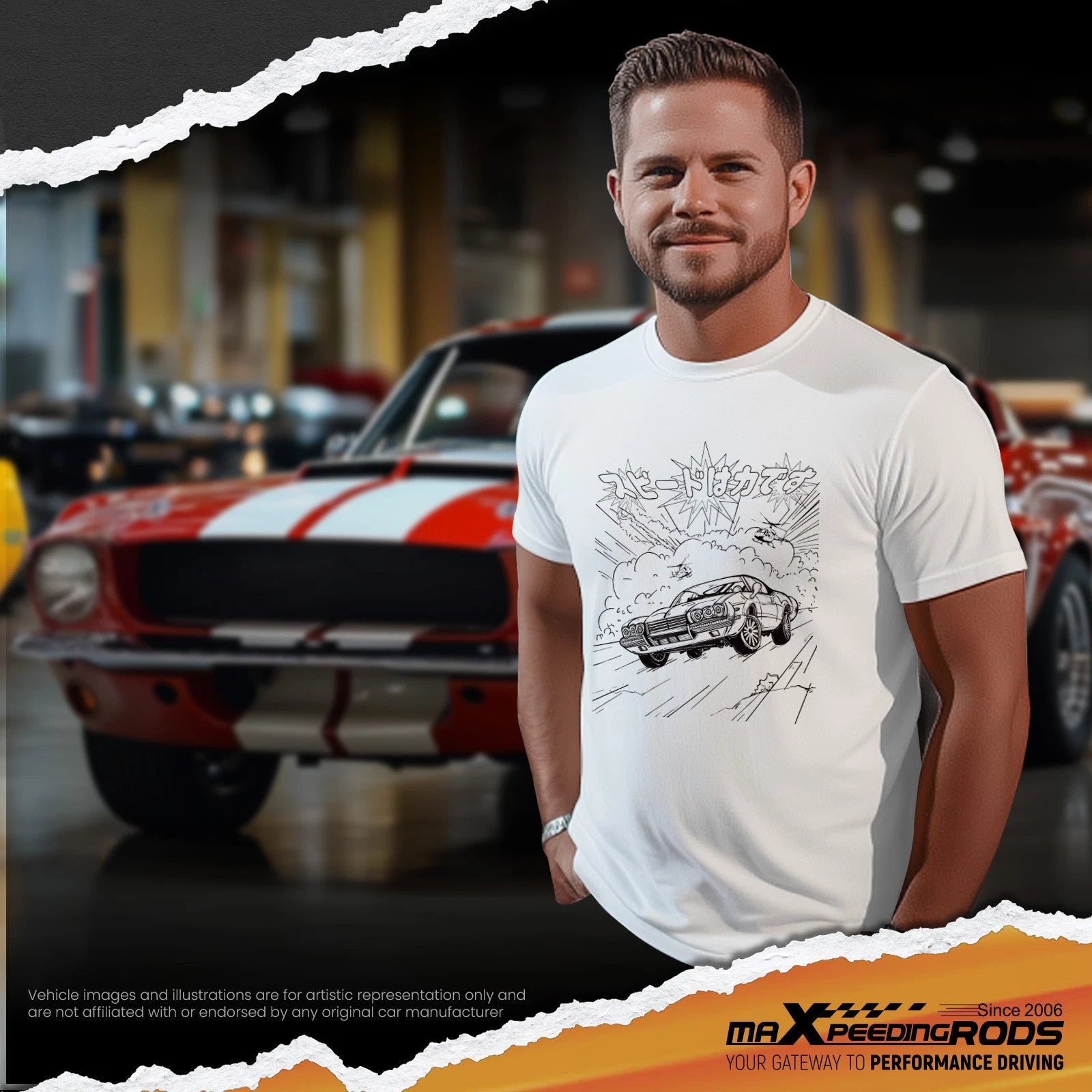 Drift Racing T-Shirt for Men – Anime Muscle Car Print (US Car Enthusiasts)