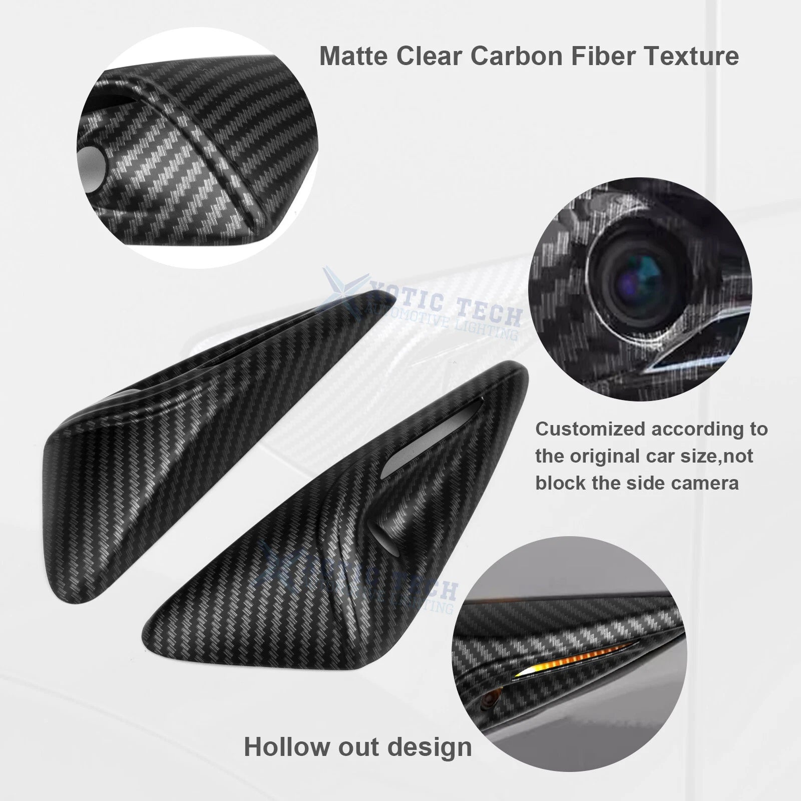 Matte Carbon Look Side Camera Trim Cover for Tesla Model 3 (2024-2024)