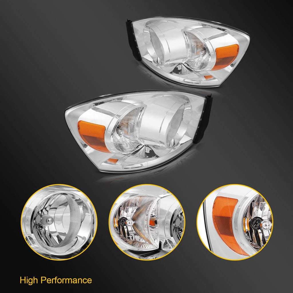 Pair of Chrome Headlights for Dodge Ram 1500 2500 3500 (2006–2009)