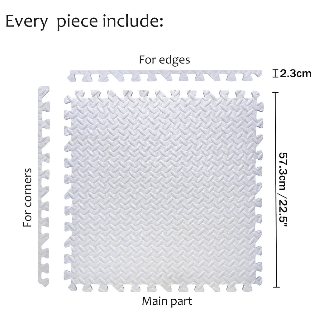 EVA Foam Interlocking Exercise Mat Tiles for Gym Flooring (White)