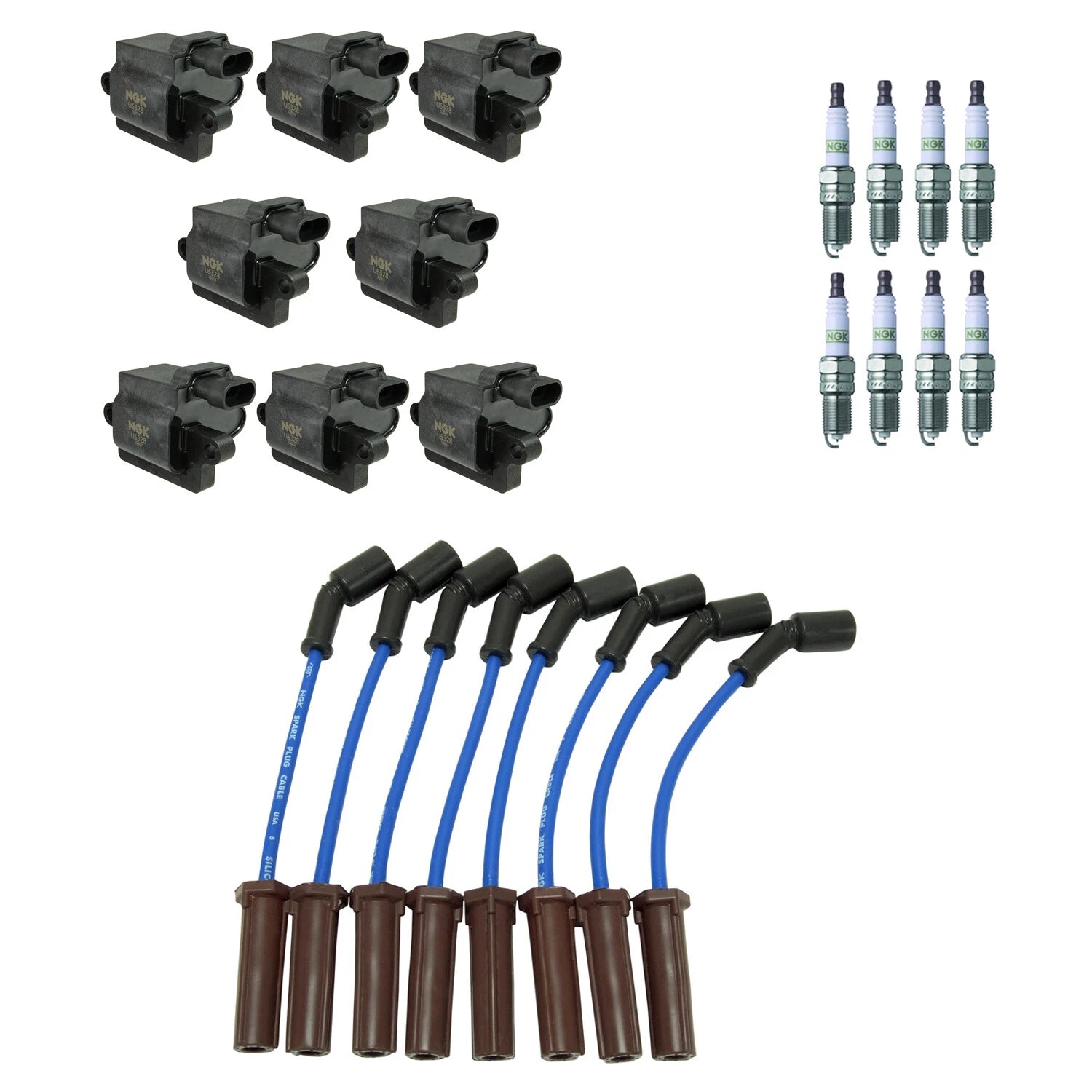 Set of 8 NGK Ignition Coil Wires & Platinum Spark Plugs for Sierra Silverado 1500 (2007–2013)