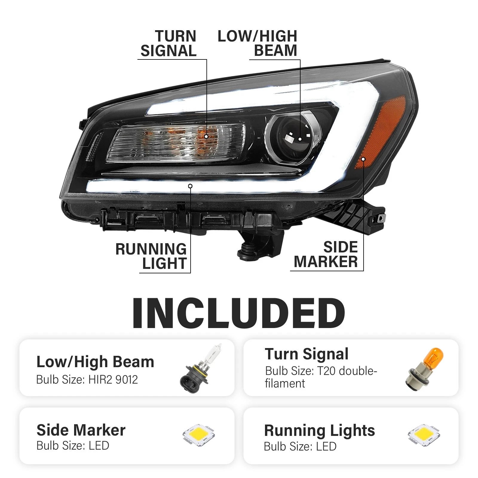 LED Tube Projector Headlight for Acadia Limited (2013–2017) Driver Side