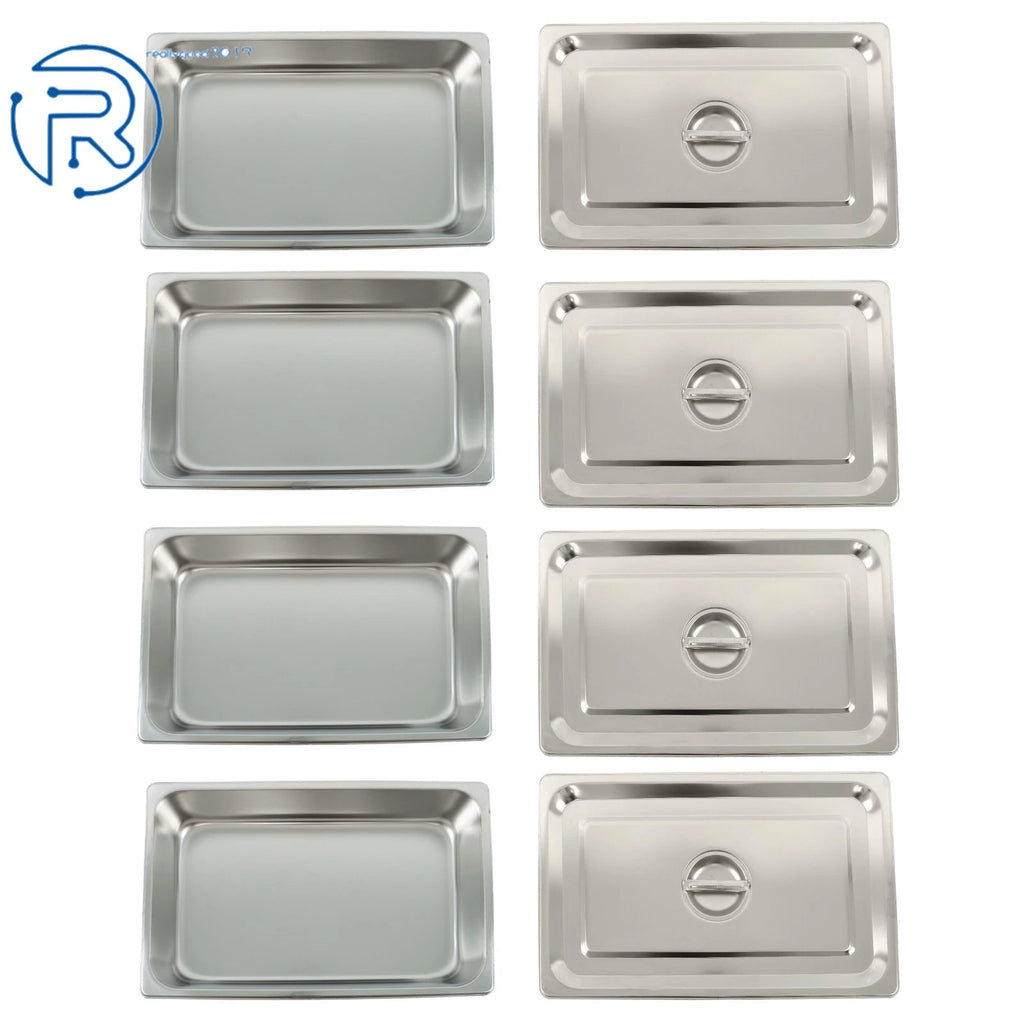 Set of 4 Full Size Hotel Pans 4" Deep with Lids Stainless Steel