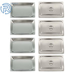 Set of 4 Full Size Hotel Pans 4" Deep with Lids Stainless Steel